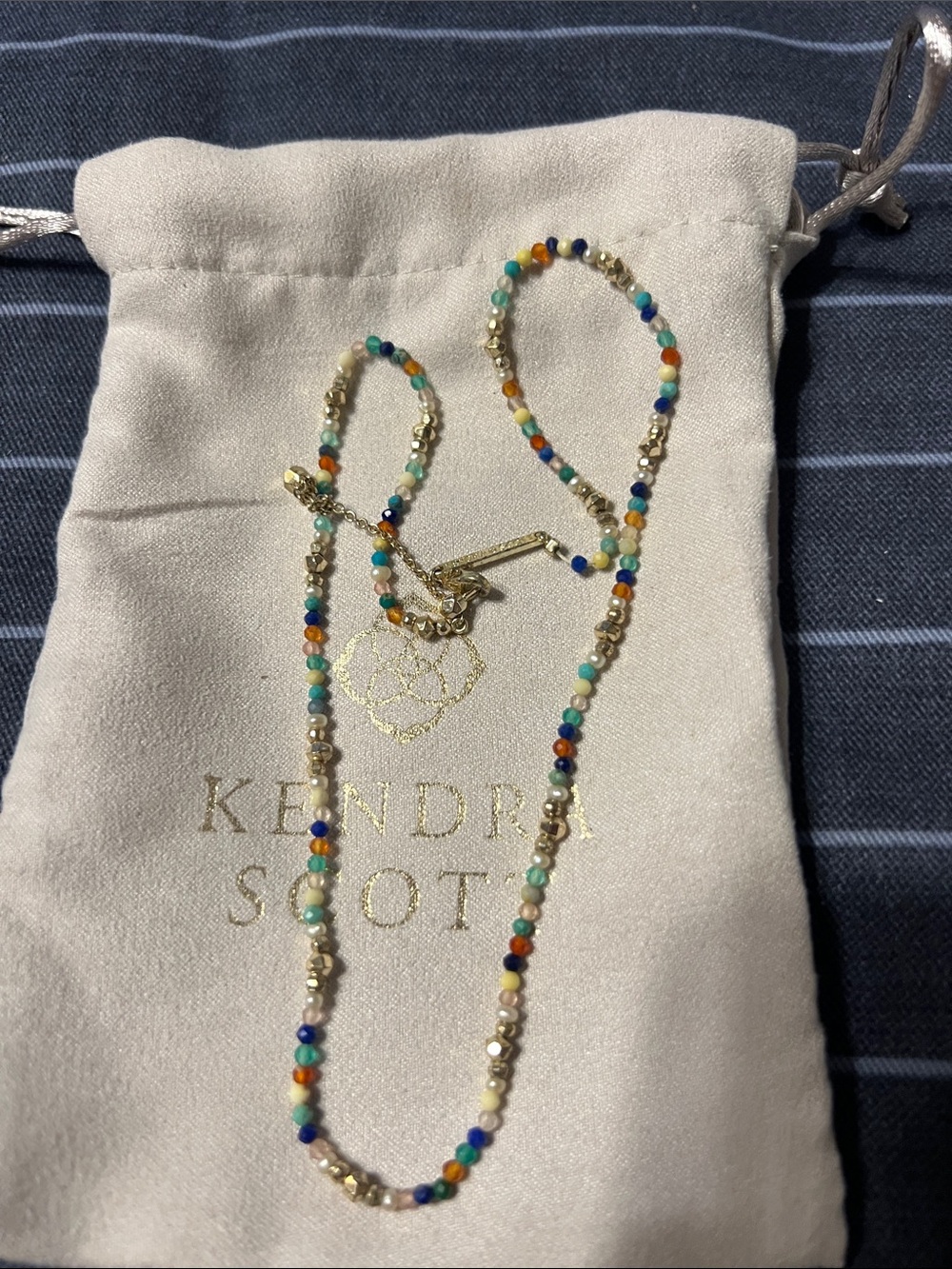 Kendra Scott multi color beaded necklace gold adjustable